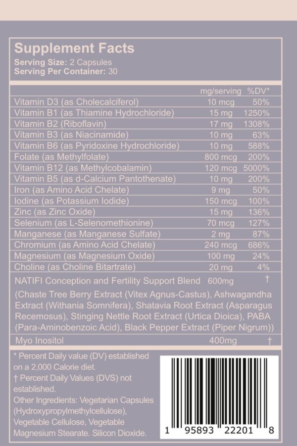 Natifi - Prenatal Vitamins Regulate Cycles, Balance Hormones, Aid Ovulation. Multivitamin for Women, Healthier Pregnancy -60 Capsules- Folic Acid, Myo Inositol, Vitex.